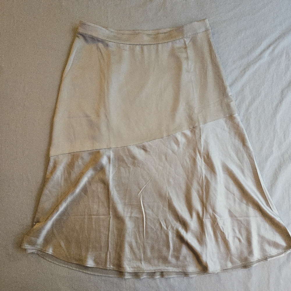 Ann Taylor Champagne Shiny & Matte Satin Flared Midi Skirt Evening Party